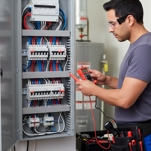Técnico trabajando con tablero eléctrico